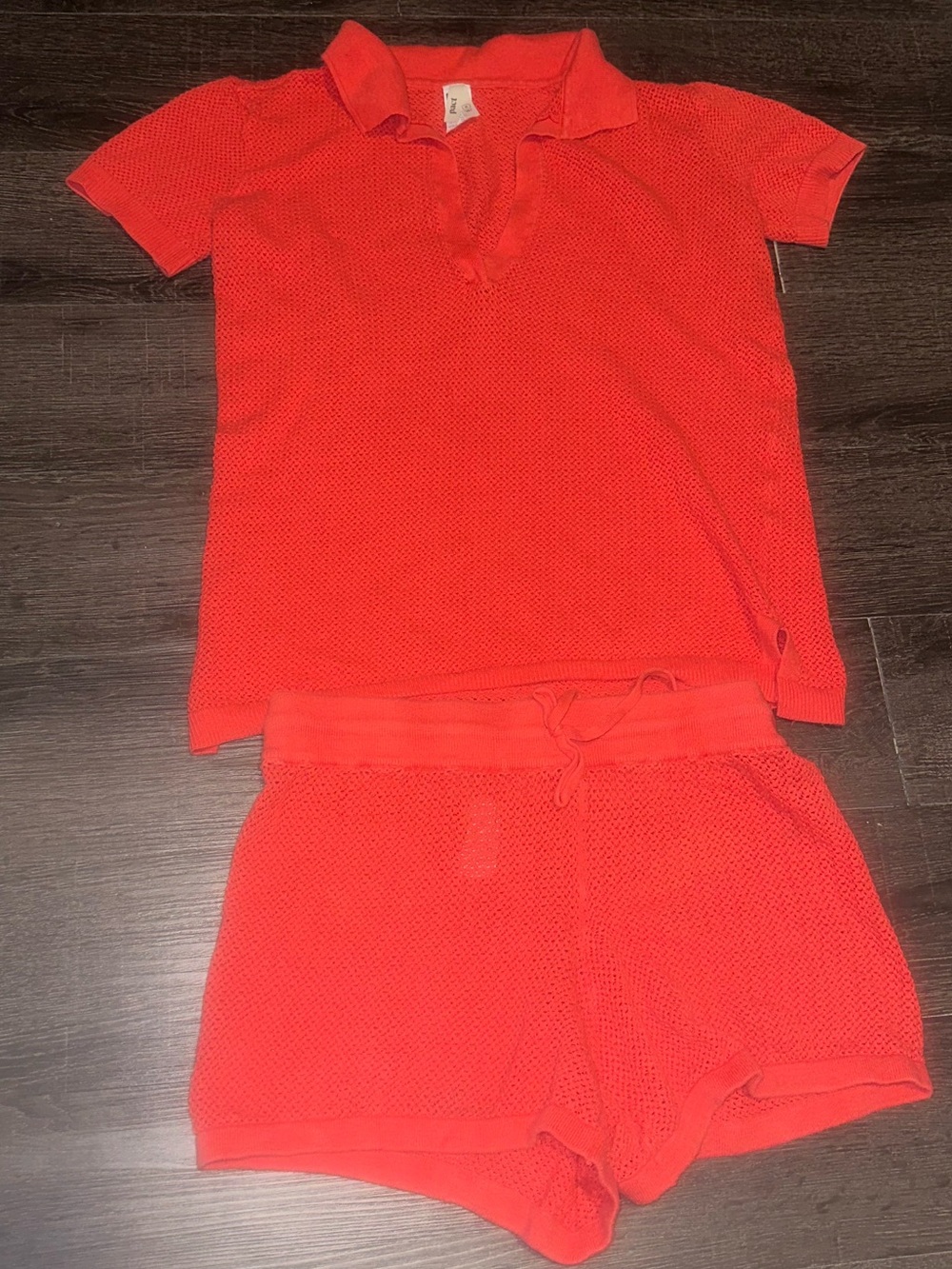 Pact Bright Red Orange Short Sleeve Knit Beach Set